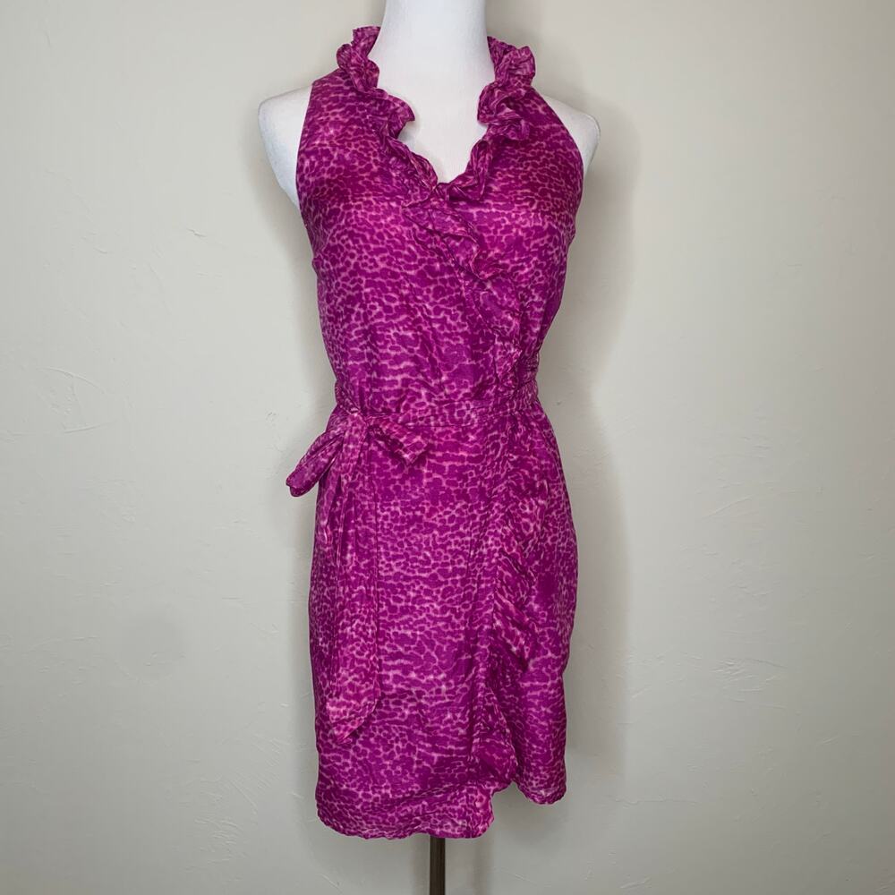 LOFT Pink Leopard Cheetah Wrap Dress Size 0 P
